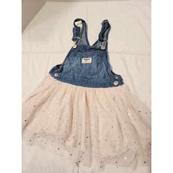 Osh Kosh Denim PINK Tulle Skirt Overalls Denim Dress Toddler 4t Cotton Fairy - Picture 1 of 6